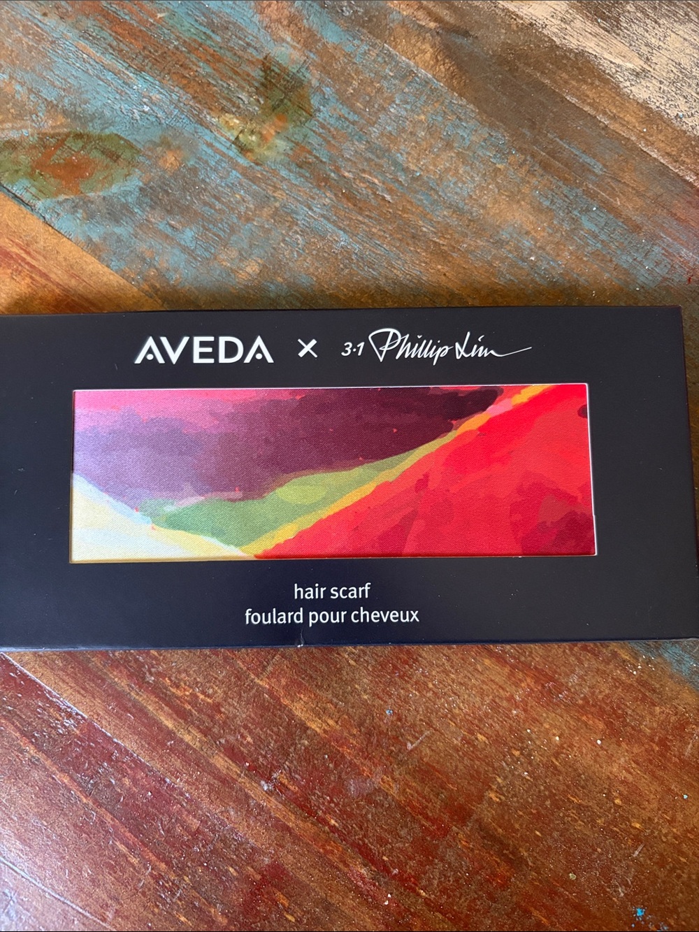 AVEDA Multicolor Red and Green Abstract Hair Scarf